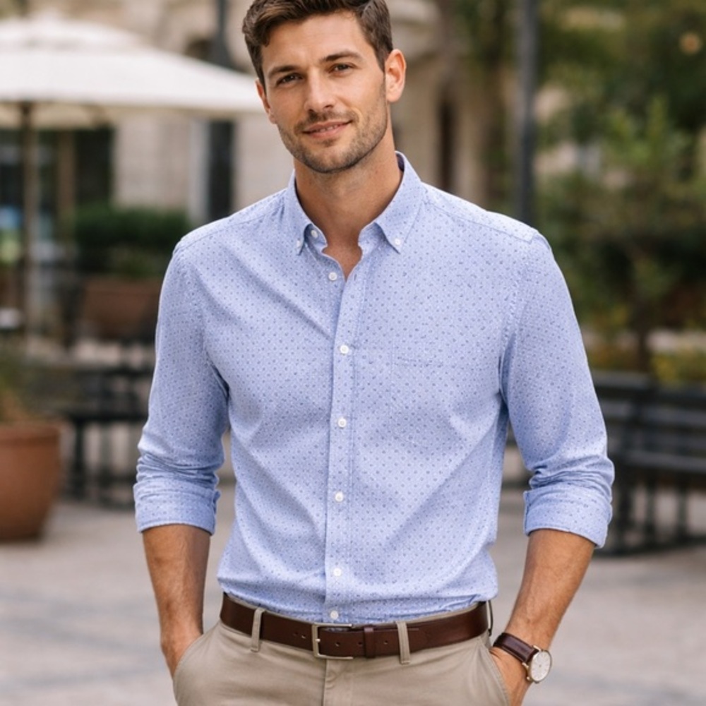 Heritage Report Collection Men's Blue Button-Up Shirt Paisley Print Medium